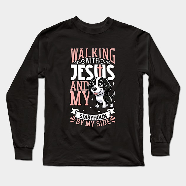 Jesus and dog - Stabyhoun Long Sleeve T-Shirt by Modern Medieval Design